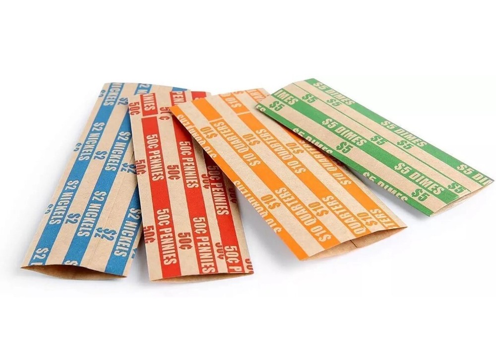 100 Pcs Assorted Packed Flat Stripped Coin Wrappers Coin Rolls Wrapper