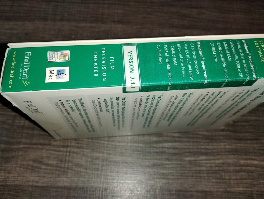 Final Draft Version 7 Scriptwriting Software PC/Mac CD-ROM 2004 C&M Windows 98XP