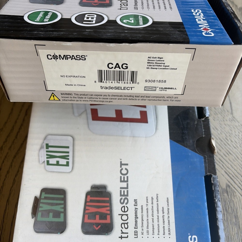 LED Emergency EXIT Sign White, Hubbell Lighting, Compass CE Series CAG