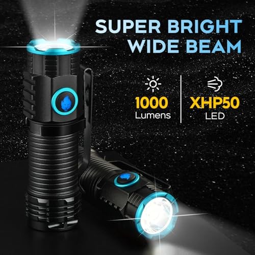 Compact 1000 High Lumens EDC Pocket Flashlight, Mini Flashlights Powerful -
