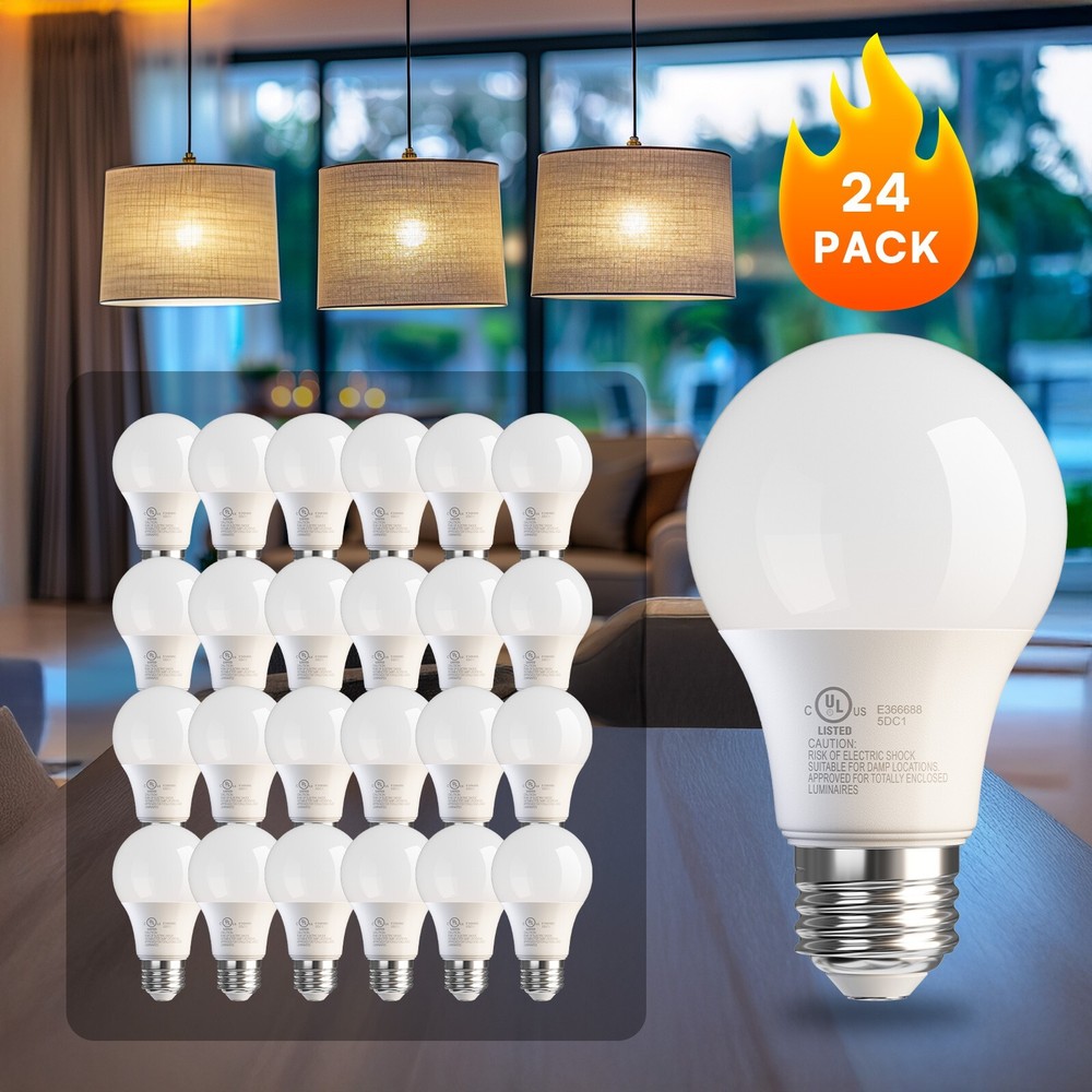 24 Pack A19 LED Light Bulbs 9W Equivalent 60W Replacement Daylight 5000K E26