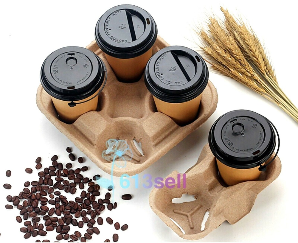 4 Cup & 2 Cup Drink Cup Carrier, Cup Holder, Cup Carry Tray Biodegradable Pulp