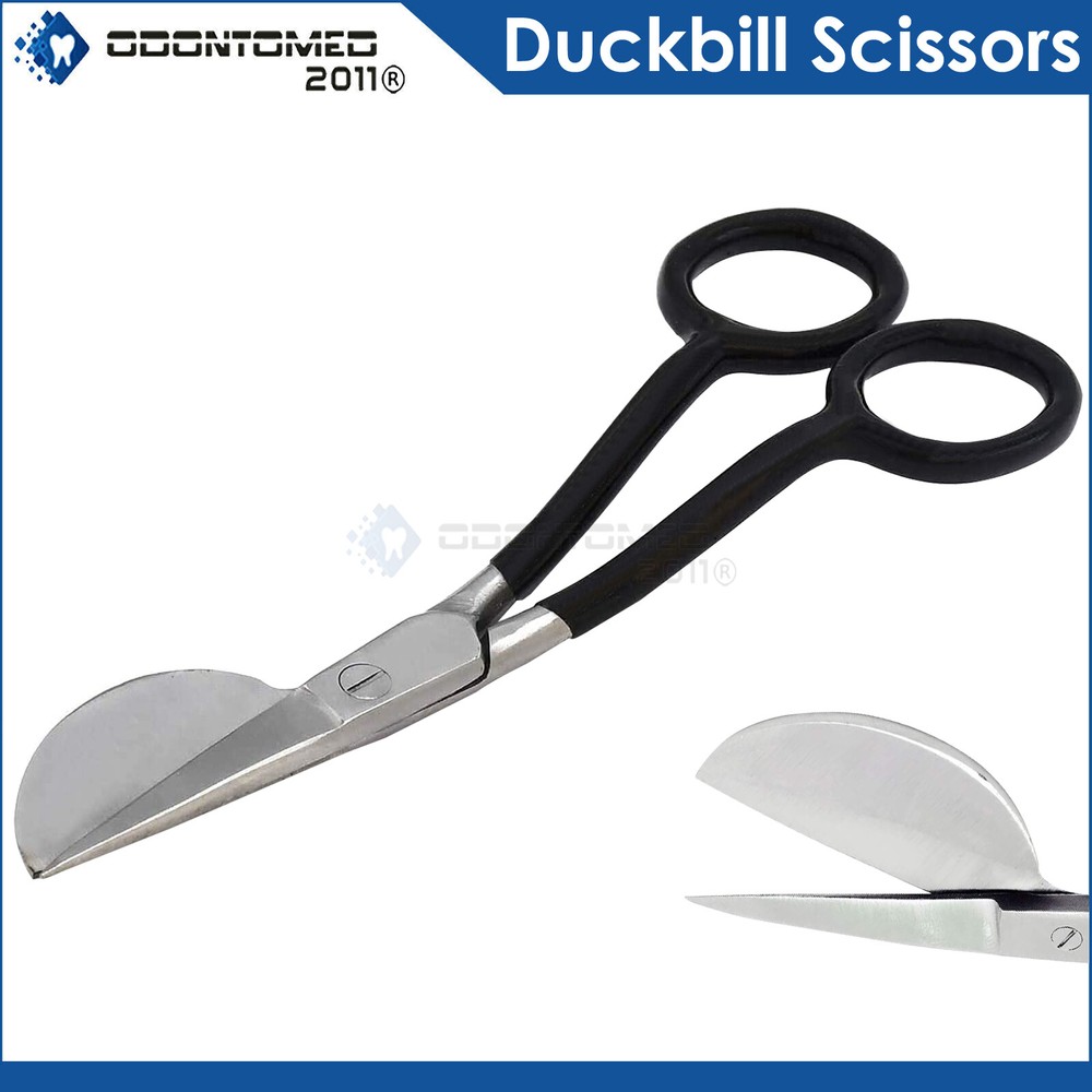 Duckbill Applique Blade Scissors Double Bent Curved Offset Handle Black PVC Grip