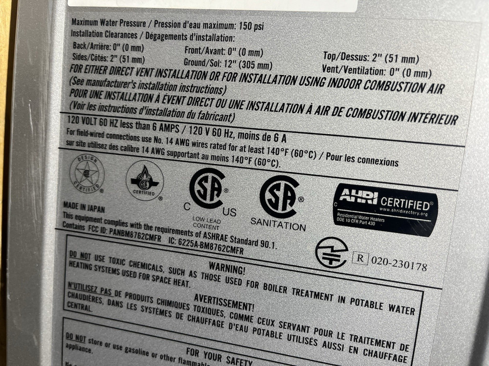 Rinnai RXP199iN Tankless Water Heater 199k BTU Natural/Propane Gas (B-1 #1760)