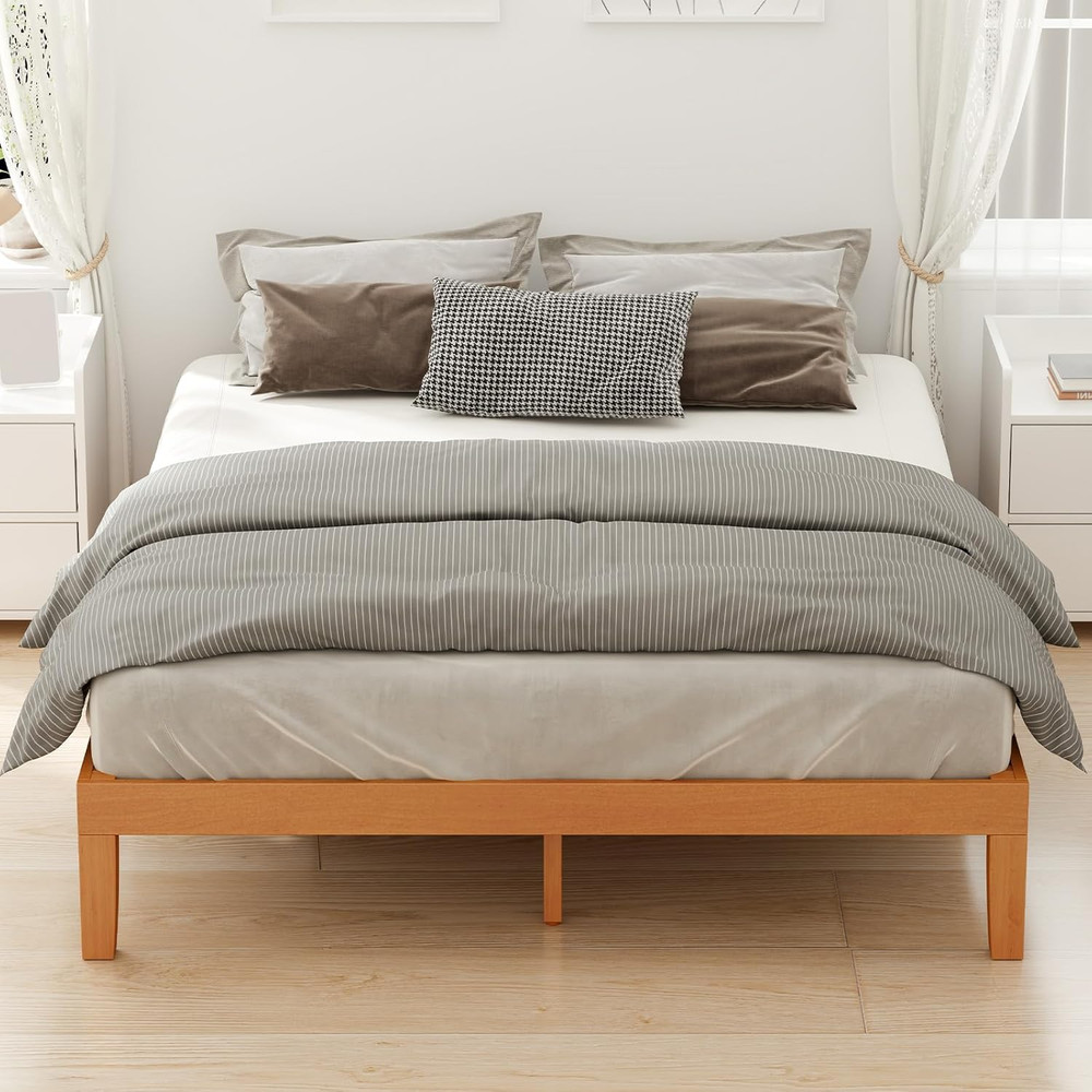 Full Size Solid Wood Bed Frame, Sturdy & Easy Assembly, No Box Spring