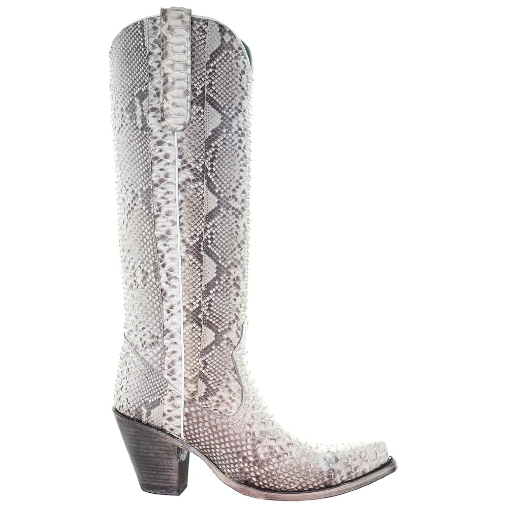 Corral Boots Python Snake Snip Toe Pull On Cowboy  Womens Grey Dress Boots A3789