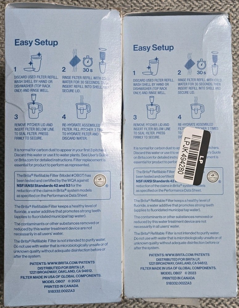 Brita Refillable Water Filtration System Filter 3 Refills 2 Pack 6 Total New