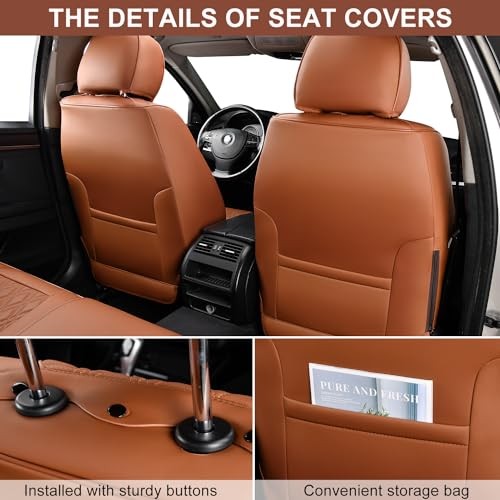 Car Seat Covers Front Pair, Breathable Front Pair (with Headrests) Brown