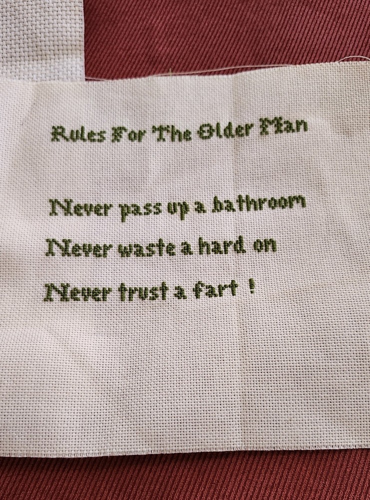 Complete 2 Old Man Jokes Phrase Cross Stitch Embroidery Square Patch