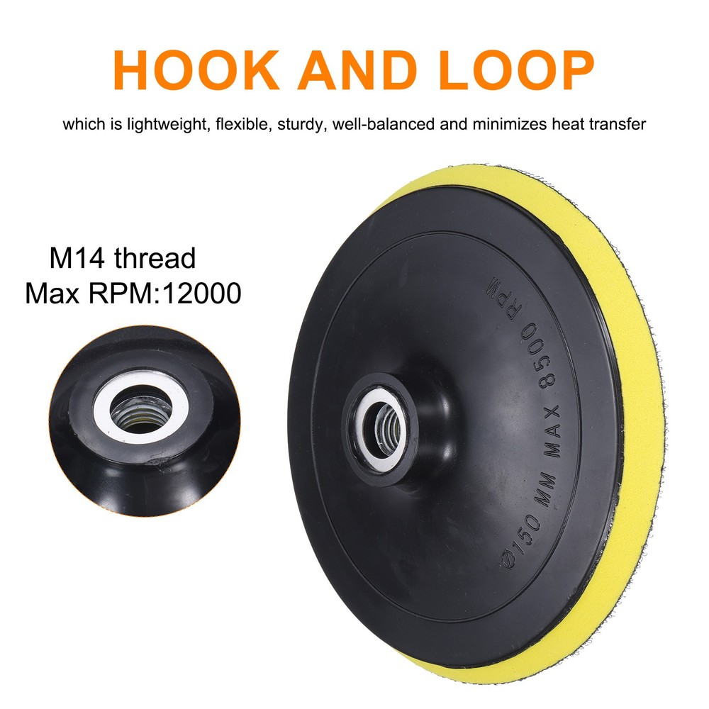 6" Hook and Loop Backing Sanding Pads with M14 Thread, Y + B 1Pcs