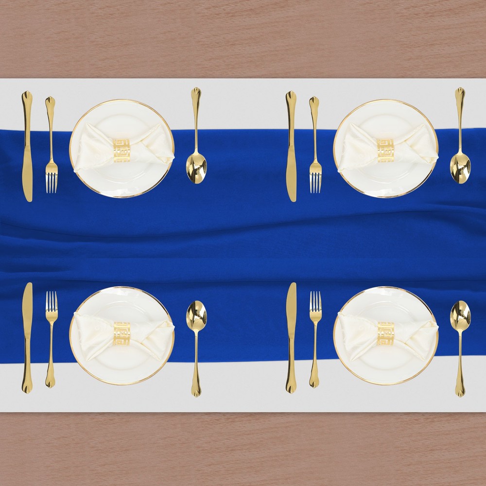 2 Pcs Sapphire Blue Chiffon Table Runner 27.5" x 118" Romantic Table Runner