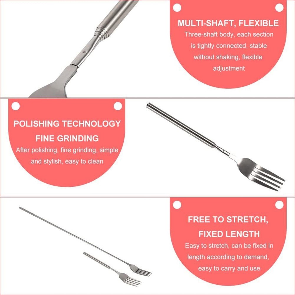 Extendable Fork Stainless Steel Long Handle Telescopic Fork For BBQ Dinner
