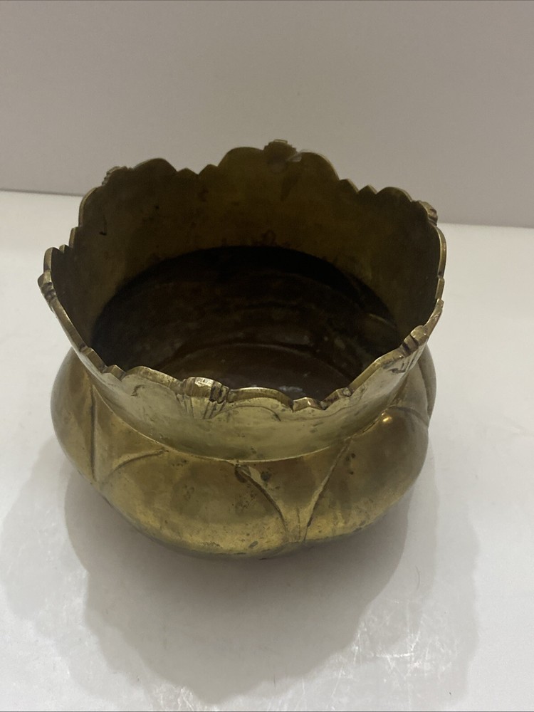 Vintage Solid Brass Bowl Planter Vase Heavy