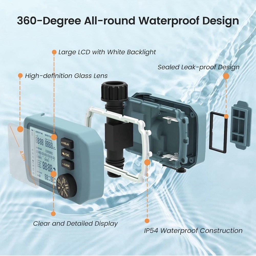 Programmable Water Timer With Flow Meter. Single Zone Sprinkler Controller .