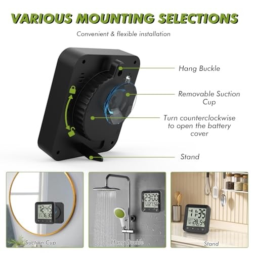 Shower Clock Waterproof Bathroom Timer, Digital Wall Clock with Countdown,