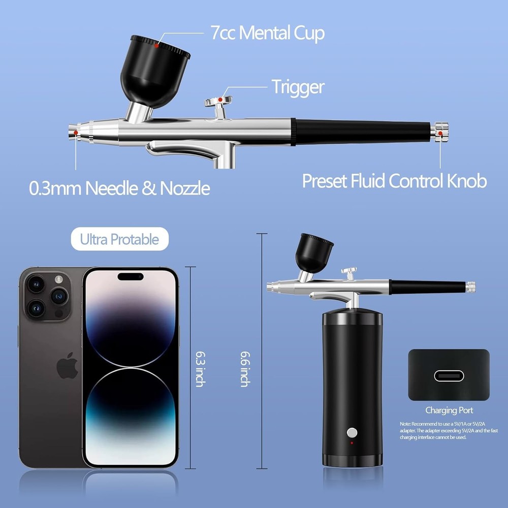 Cordless Airbrush Kit with Compressor: 48 PSI Precision for Creative Projects