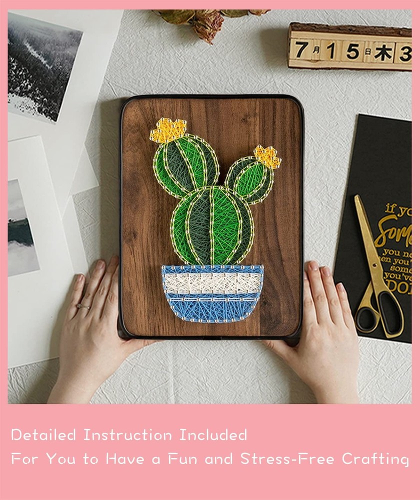 BAZIMA DIY String Art Kit for Beginner, Cactus Potted Craft Brown