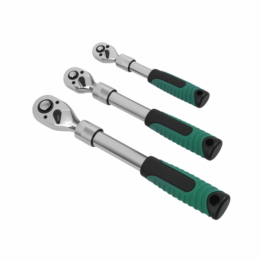 Professional Socket Wrench Set 3PC Extendable Handle 72-Tooth Mechanic Tools