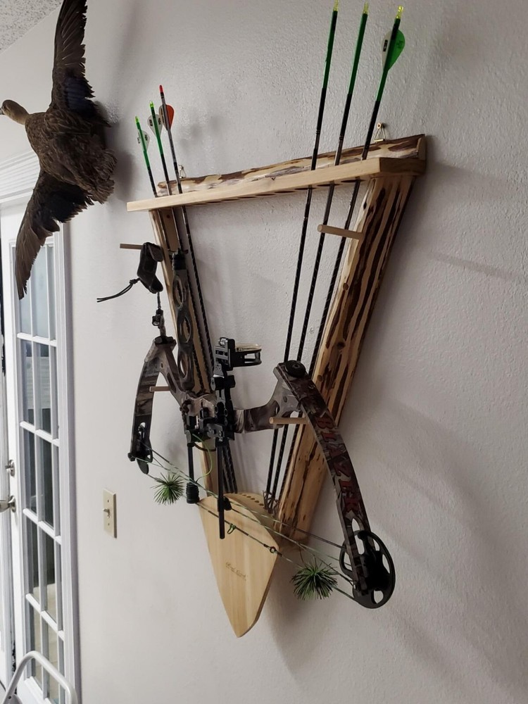 Compound Bow Rack Arrow Wall Mounting Storage Holder Rustic Look Cabin Display