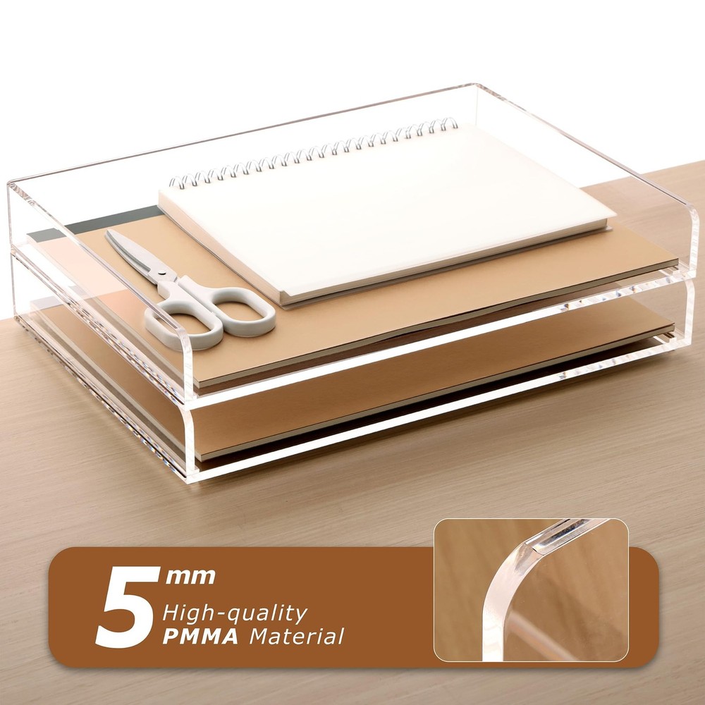 2 Pack- Stackable Paper Letter Tray, A4 File Tray Desk Organizer, Acrylic Des...