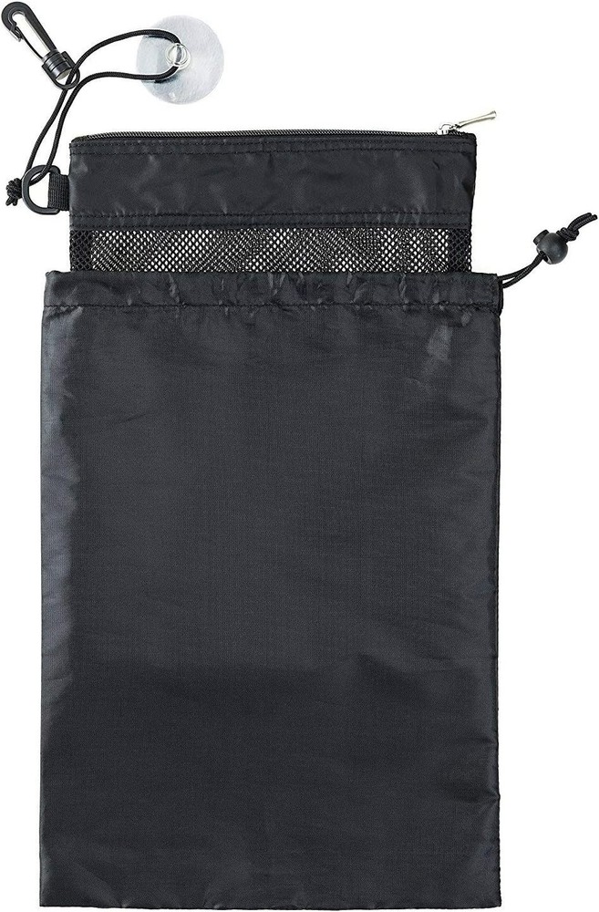 Mesh Shower Tote with Suction Cup & Drawstring Pouch - Travel Ready Essentials