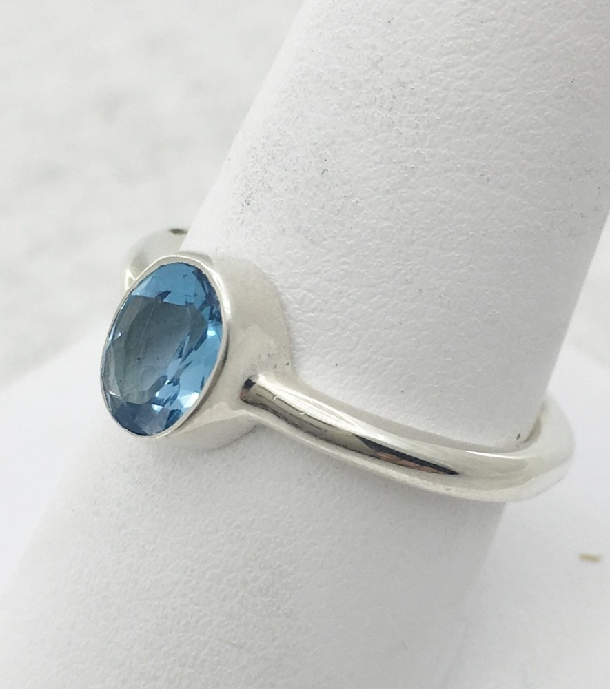 Hand Crafted Sterling Silver Blue Topaz Ring Size 9