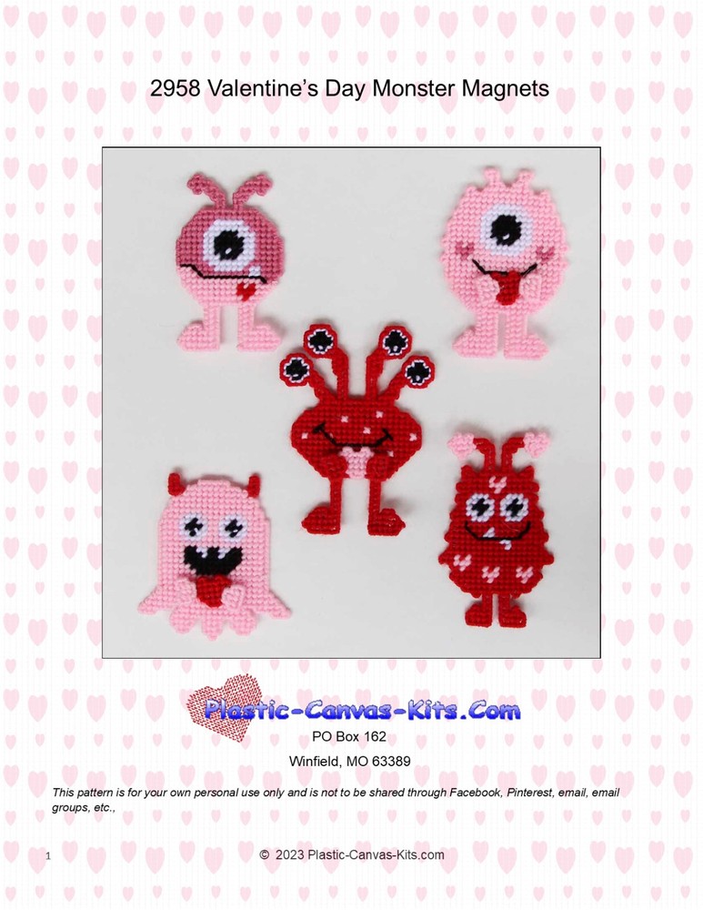 Valentine's Day Monster Magnets- Plastic Canvas Pattern or Kit