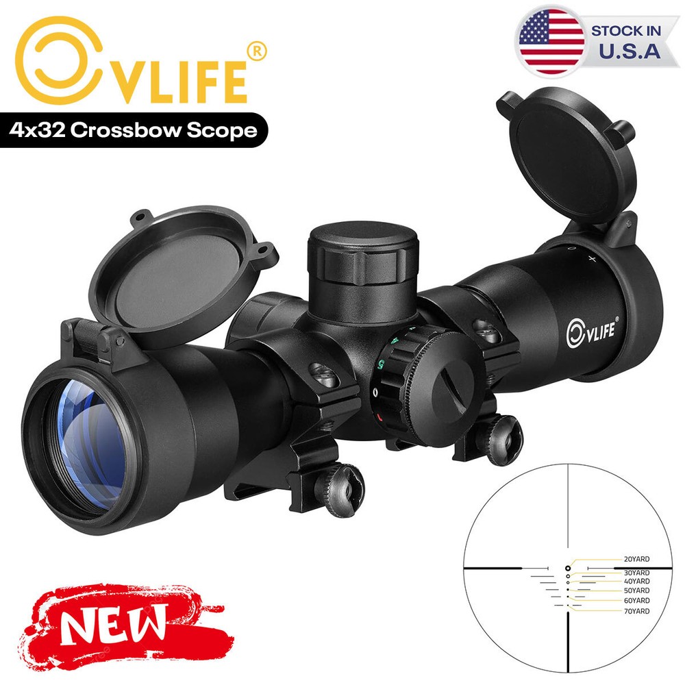 4X32 Compact Crossbow Scope Illuminated Rangefinder Archery Bow Scope with Mount