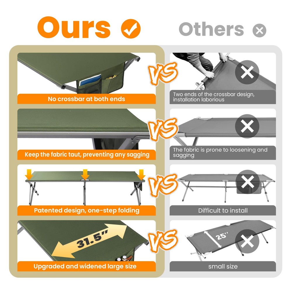 Oversized Camping Cot for Adults - Non-Assemble Folding Camping Bed Extra Wid...