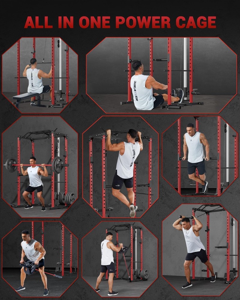 Power Cage 1200 LBS Multi-Function Power Rack with LAT Pulldown Seated Row