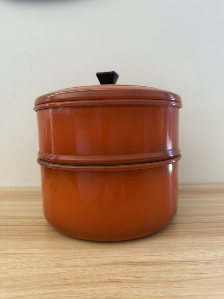 Vintage Retro Aluminium Cake Biscuit Tin Canister Stackable Orange