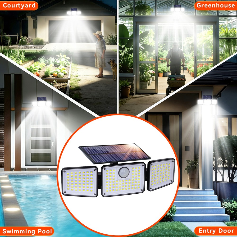 2 Pack LED Solar Lights 3-Head Outdoor Motion Sensor Security Lamp Waterproof US
