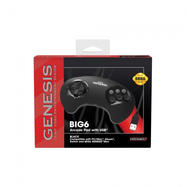 Retro-Bit BIG6 USB Arcade Controller Pad for Sega Genesis Mini, Switch, PC, Mac
