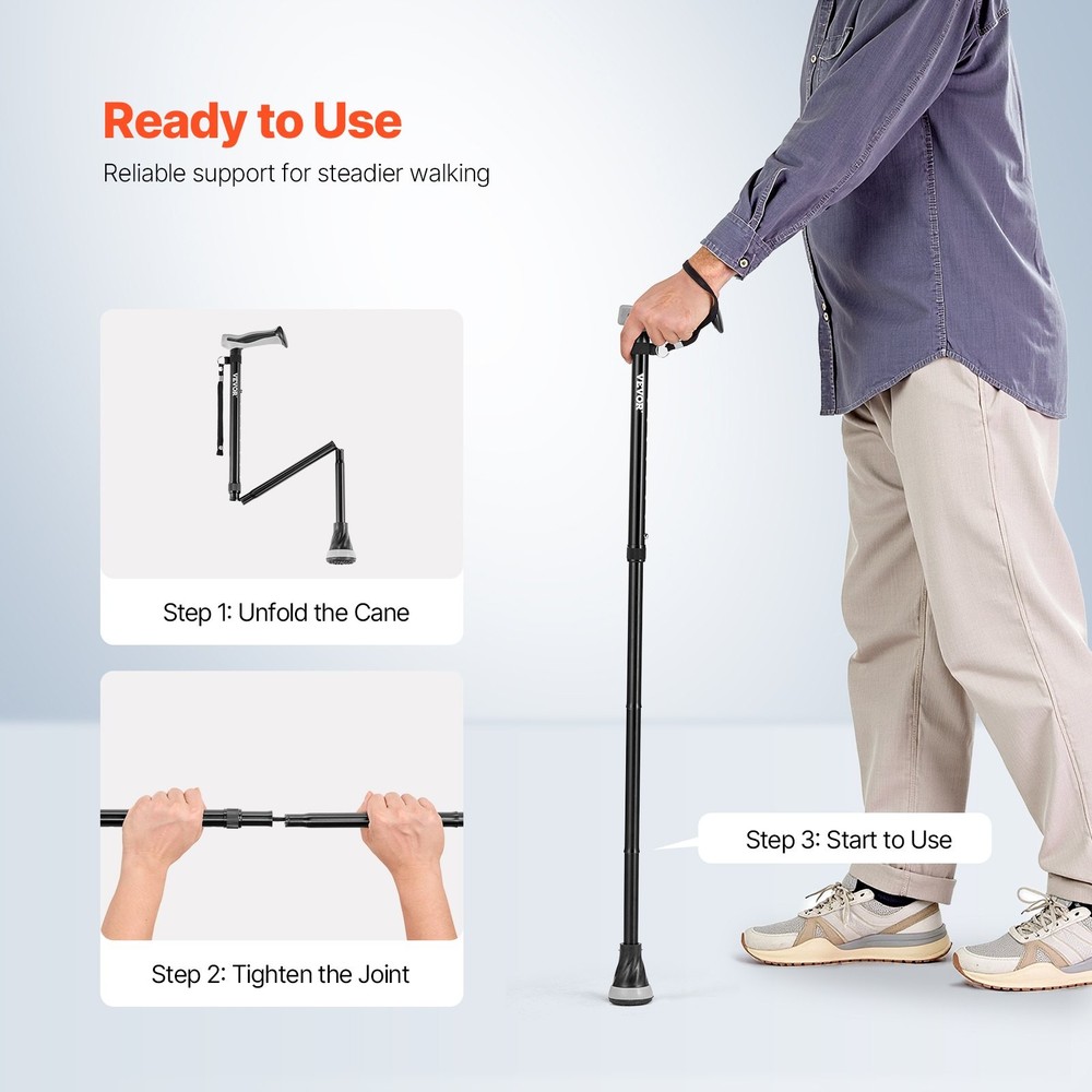 Walking Cane Folding Walking Stick 8-Level Adjustable Height & Pivoting Tip