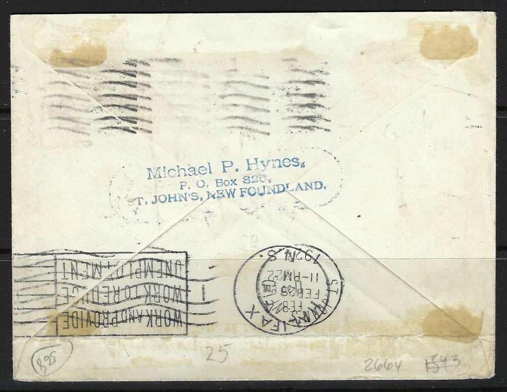 B&D: 1922 Newfoundland Scott C3 on cover
