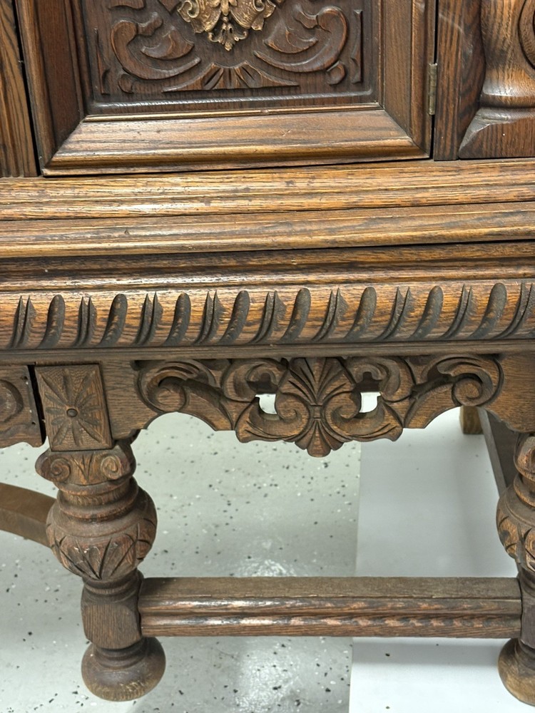 Antique hand carved oak buffet sideboard 74.5 inches long - solid & beaufiful