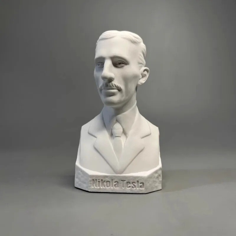 Handcrafted Nikola Tesla Physicist Sculpture Bust, Bookcase Table Shelf Statue