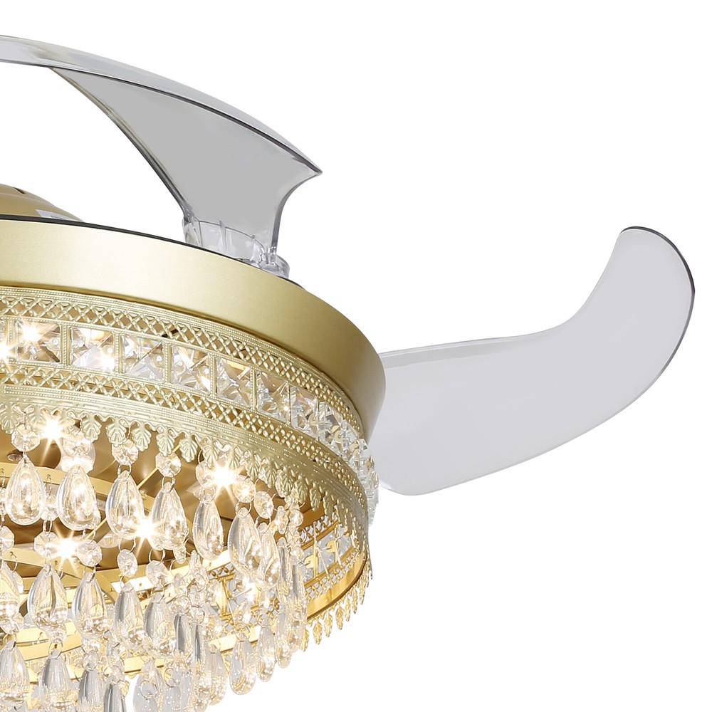 Modern Crystal Ceiling Fan Light with Remote Control and LED Illumination