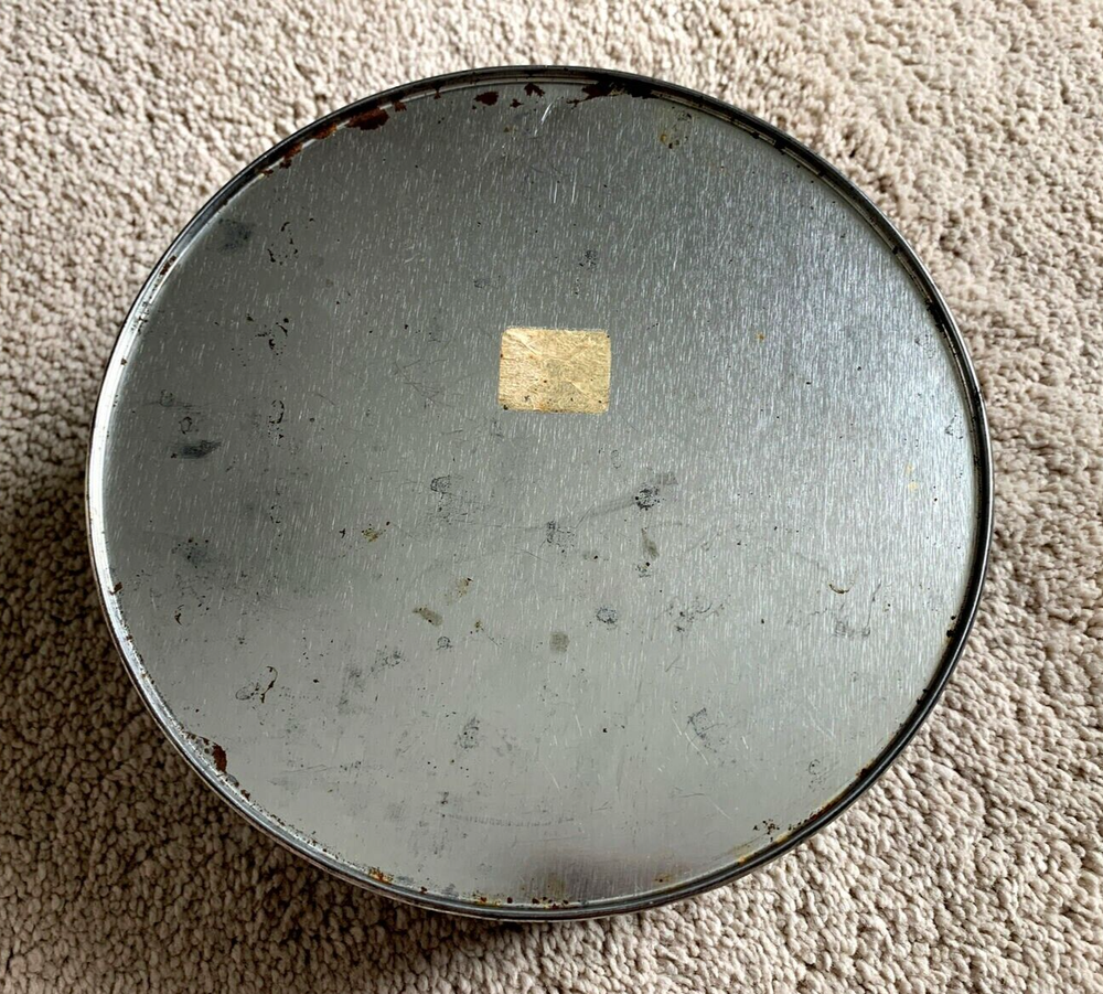 Vintage EMPTY TIN CONTAINER Autumn, Fall, Thanksgiving Round 7”x 2.75"