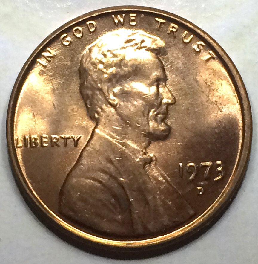 1973 D Lincoln Cent BU Mostly Red- Spike Head- Unlisted