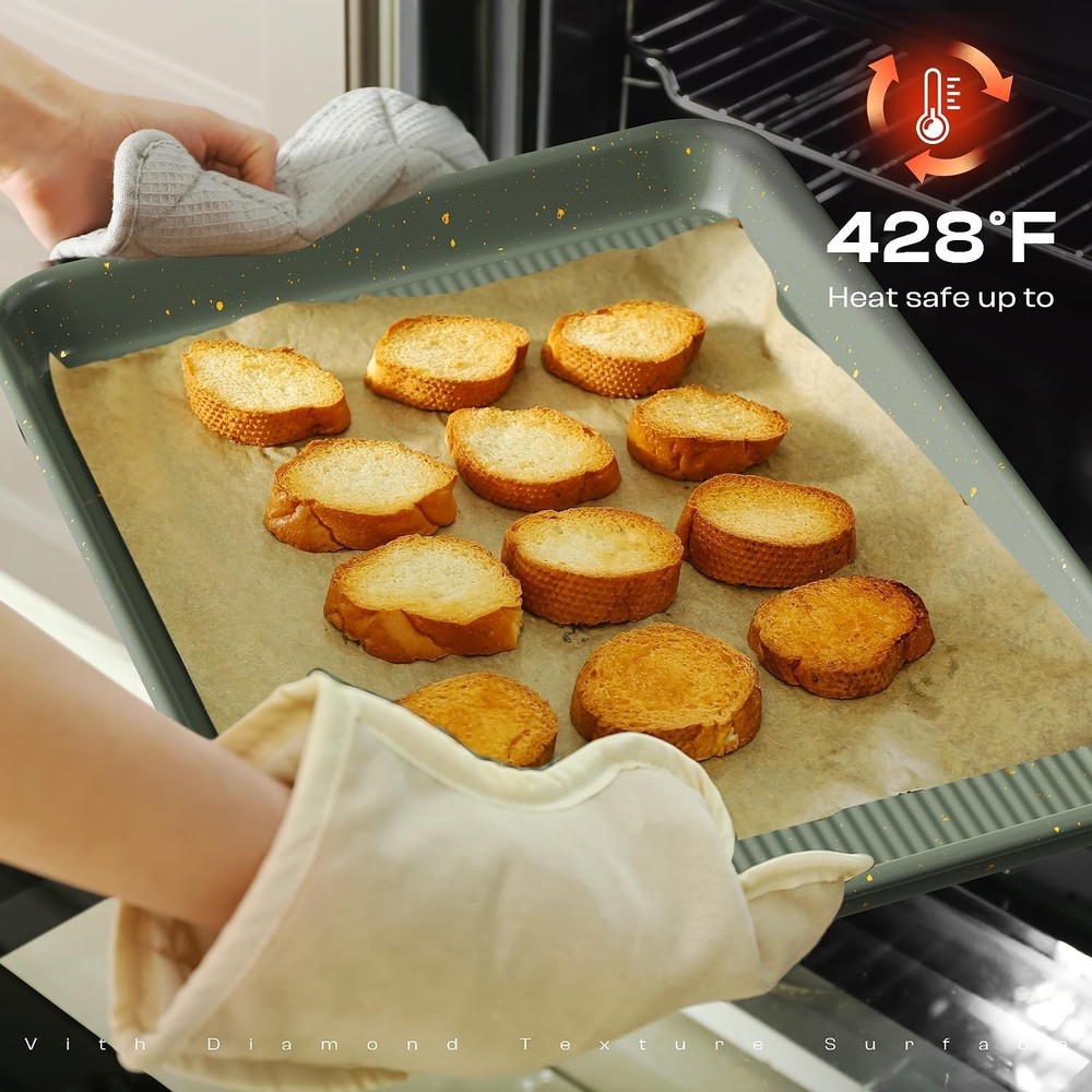 Elite 8-Piece Bakeware Set: Stackable, Nonstick Ceramic, Green Carbon Steel