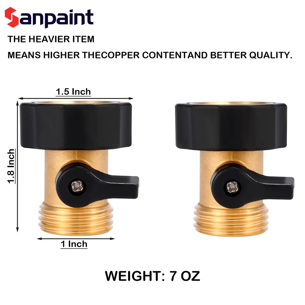 4 Pack Water Hose Shut Off Valve Heavy Duty 3/4 Inch Solid Brass Connect