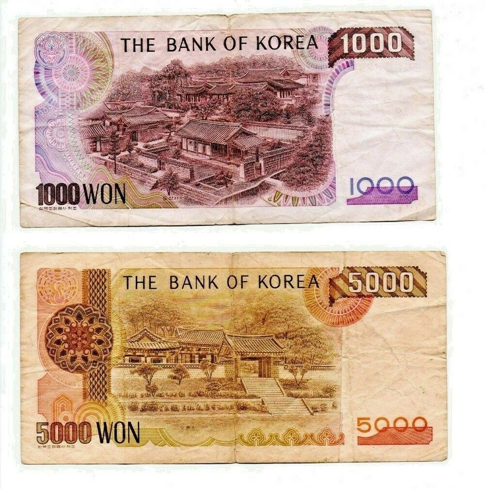 South Korea 5000 + 1000 Won, 2 Circulated Banknotes E