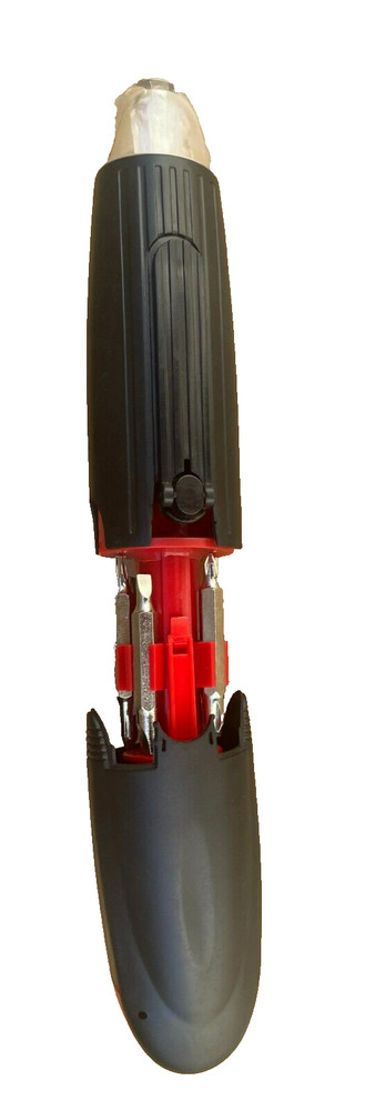 Black Red 9" LED Lighted Battery Operated Screwdriver with 6 Assorted Bits