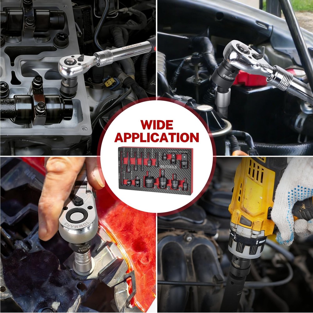 BILITOOLS Socket Adapter Set 17 Piece includes Reducer, Universal One Size