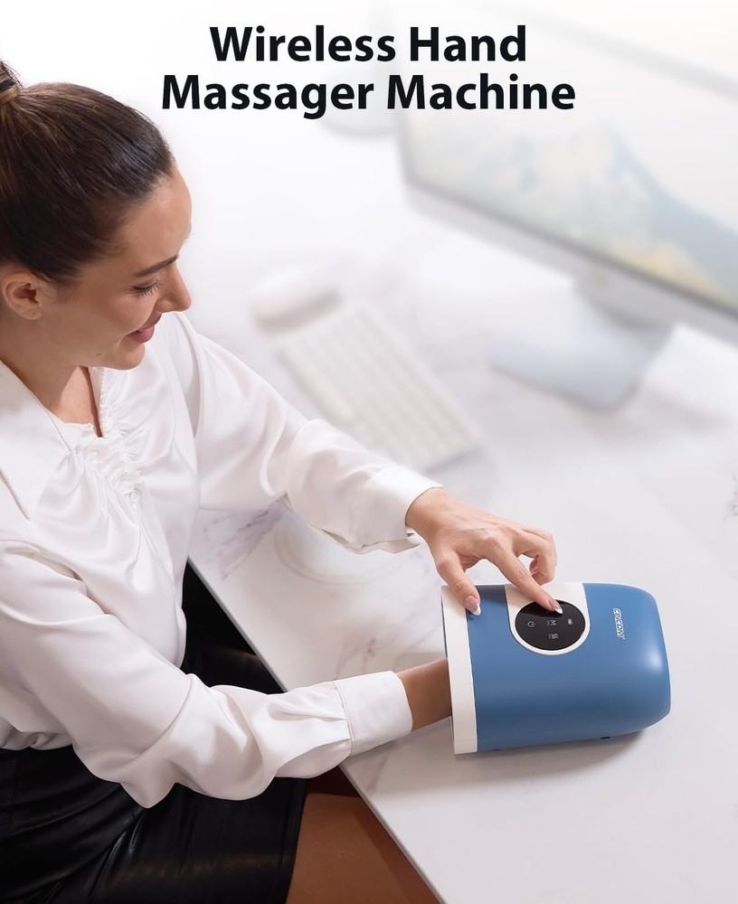 CINCOM Upgraded Hand Massager with Heat and Compression for Arthritis Blue