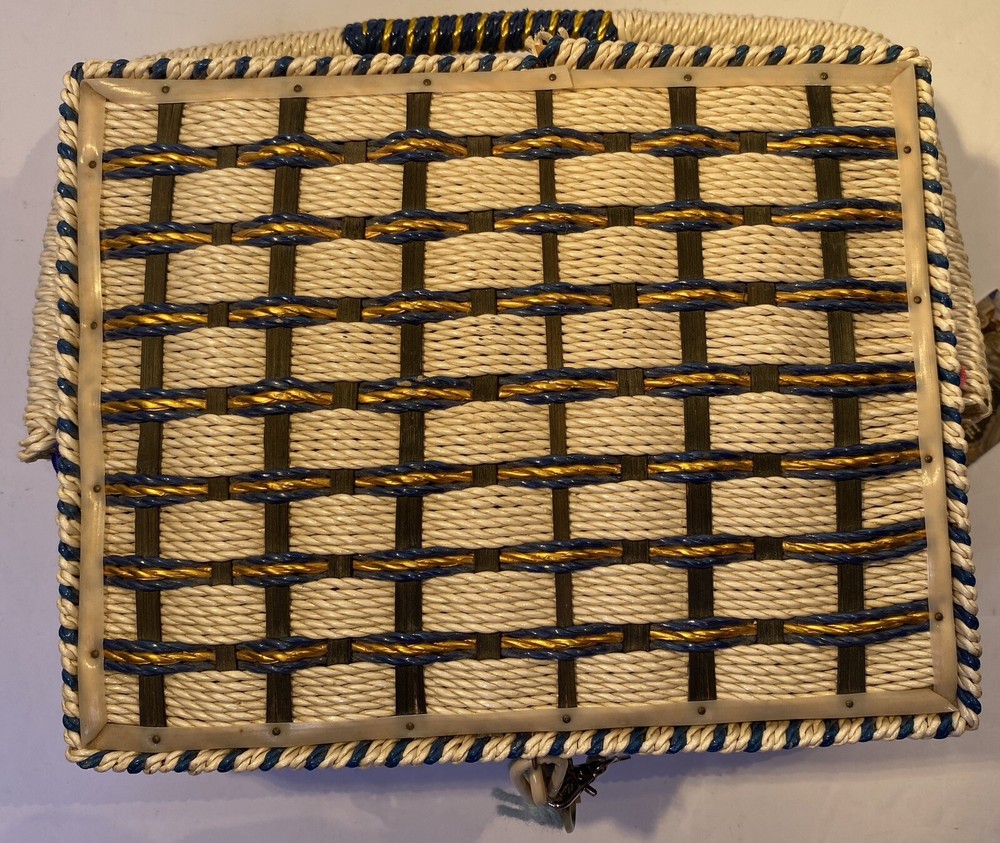 Musical Wicker Sewing Basket Notions Keepsake Kit Blue