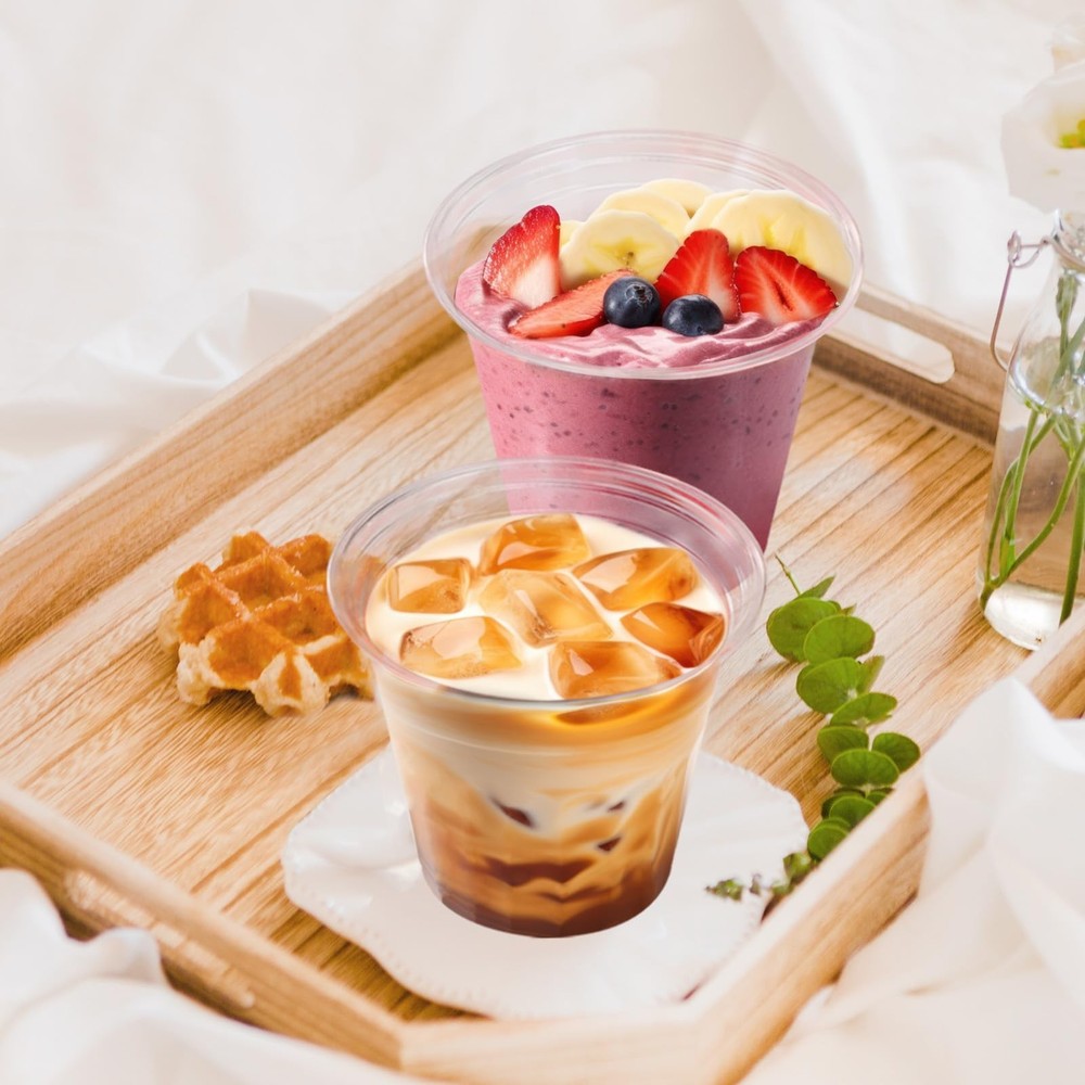50 Pack 9oz Clear Plastic Parfait Cups with Flat Lids Dessert