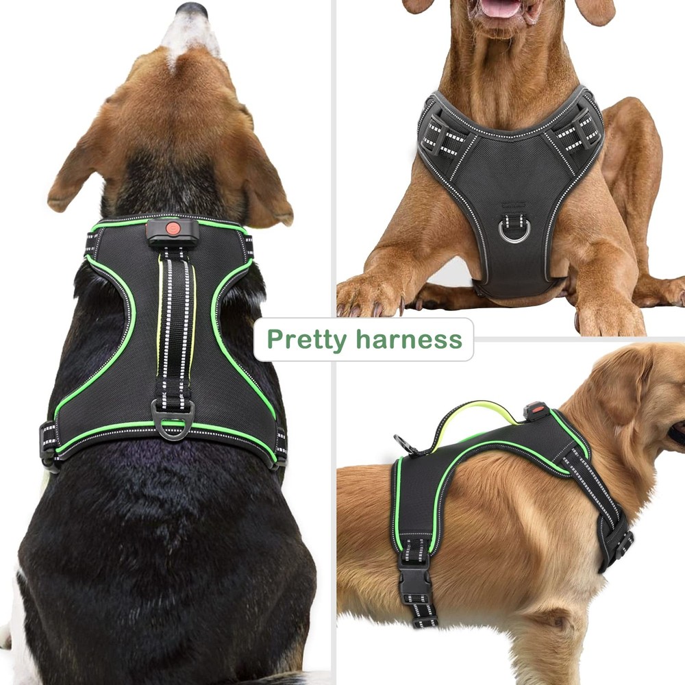 Light Up Dog Harness, No Pull LED Dog Harness with Handle, Rechargeable Light...