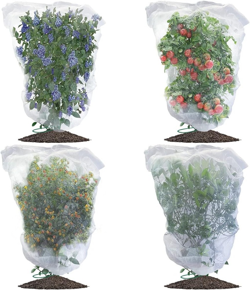 4 Pack Drawstring Plant Protection Netting for Blueberries & Vegetables